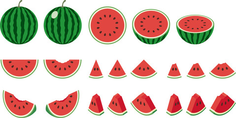 スイカのイラストセット　watermelon fruit vector set