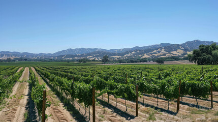 Obraz premium Vineyard with grapevines under a clear sky