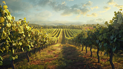 Vineyard with grapevines under a clear sky