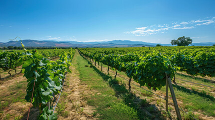 Vineyard with grapevines under a clear sky