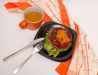 Healthy Beetroot Carrots Arugula Salad Breakfast Served With Orange Juice