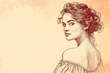 Fototapeta premium Glamorous vintage style woman looking over her shoulder sketch engraving vector illustration