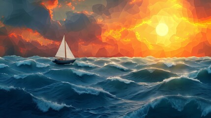 A creative three-dimensional paper art depiction of a sailboat at sea to celebrate World Ocean Day. The artwork features intricate details such as stylized waves, marine life, and an orange sun
