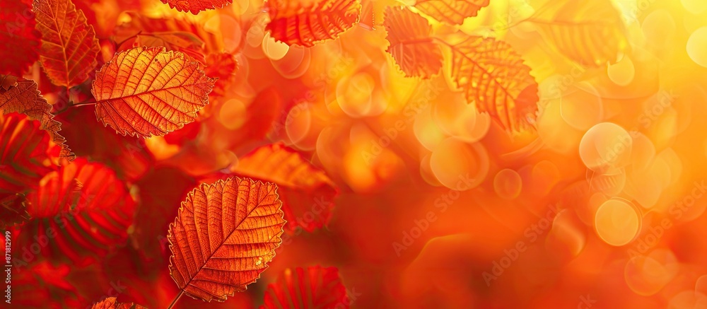 Wall mural autumn leaves in orange and red hues with copy space image for text on a fall-themed background.