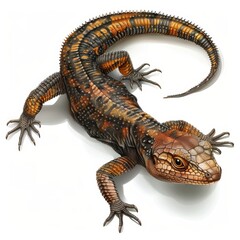 Naklejka premium A lizard with a brown and black body and orange and black tail