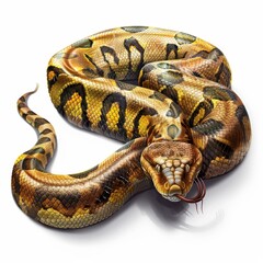 Obraz premium A large brown and yellow snake with a black head and red tongue