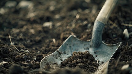 Shovel for farm work and planting with copy space