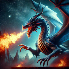 火を吐くブルードラゴン[GenerativeAI]