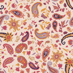 Naklejka premium Warm Floral Paisley on Beige