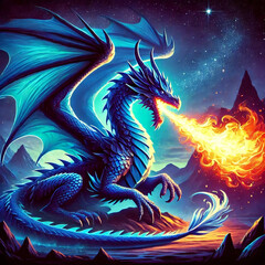 火を吐く青いドラゴン[GenerativeAI]