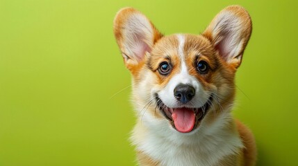 Cucciolo di corgi su uno sfondo verde, con spazio per il testo. 