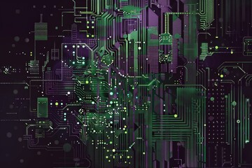 crypto AI matrix data visualization in neon dark purple green color palette