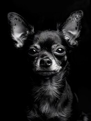 Fototapeta premium Ripresa frontale di un cane Chihuahua. Foto in bianco e nero