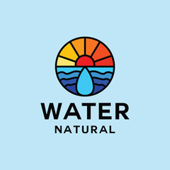 Water Logo Colorful Vector, Monoline Wave Icon Symbol, Ocean Creative Vintage Graphic Design