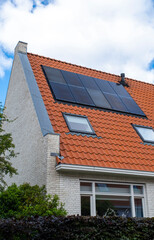 Solar Panel House Roof Generator Energy The Hague Netherlands Blue Sky Sun