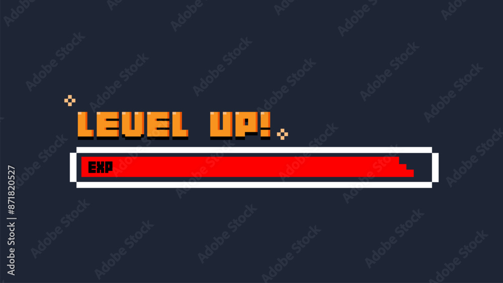 Poster loading bar with the word level up in pixel art style .pixel art .8 bit game.retro game. for game as