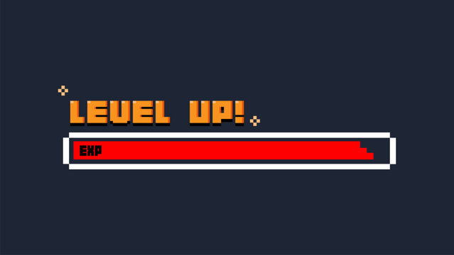 loading bar with the word level up in pixel art style  .pixel art .8 bit game.retro game. for game assets in vector illustrations.	