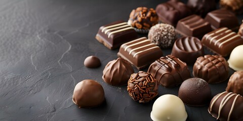 Celebrate World Chocolate Day with a delectable assortment of chocolates and truffles. Concept World Chocolate Day, Chocolate Truffles, Assorted Chocolates, Sweet Treats, Indulgent Delights