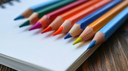 Fototapeta premium Notebook with colored pencils for adding text