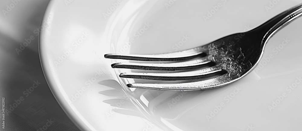 Poster Monochrome image of a fork on a plate with copy space image available.
