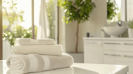 Obraz premium Laundry is symbolized by washing towels on a white table