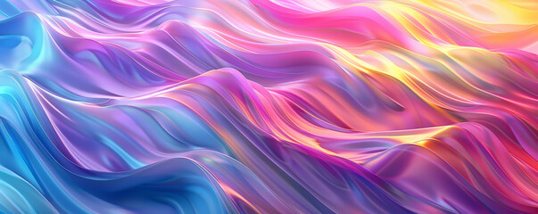 Obraz premium Abstract iridescent background design, 3d render, displaying smooth, undulating waves of color. The iridescent effect creates a beautiful spectrum of shifting colors, from soft pastels to vibrant