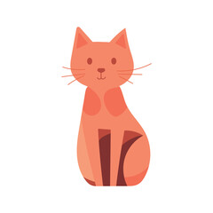 Cute cartoon orange cat sitting and smiling on a white background. Simple and minimalistic design.