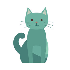 Cute cartoon illustration of a green cat sitting with a smile, simple and minimalistic design.