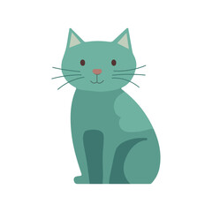 A cute green cat illustration, sitting with a friendly smile, pink nose, and whiskers. This vector cartoon animal has a simple, minimalistic design perfect for children’s artwork or digital graphics.