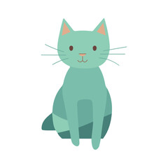 Cute teal green cartoon cat sitting with a happy expression, isolated on a white background.