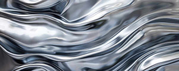 A sleek and modern background of liquid titanium, with its metallic grey hues flowing in smooth, undulating waves. The reflective surface and intricate patterns create a futuristic aesthetic.