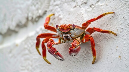 Close-up of a Sally Lightfoot Crab on a White Wall