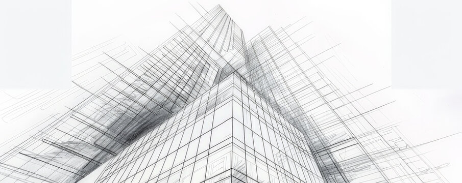 A sketch of a contemporary skyscraper, with sleek lines, glass facades, and innovative structural elements. The white background emphasizes the modern and ambitious design.