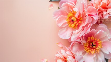 Macro peony flower on beige background poster