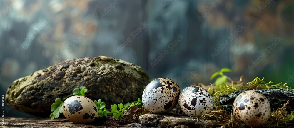 Poster Quail eggs displayed in a natural setting with copy space image.