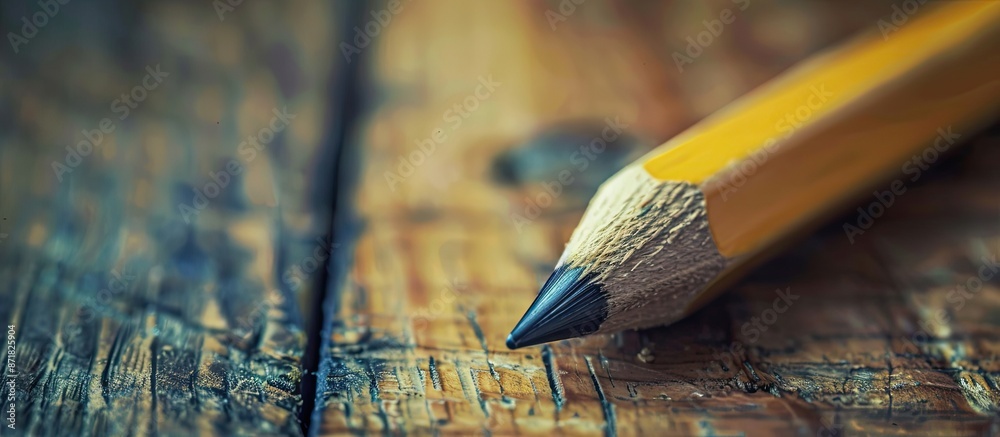 Aufkleber Soft-focused close-up of a pencil on a vintage toned wooden background with an extremely shallow depth of field, creating a captivating copy space image.