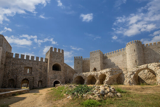 Stone walls of Mamure Castle on Mediterranean coast. Anamur, Mersin Province, Turkey.
