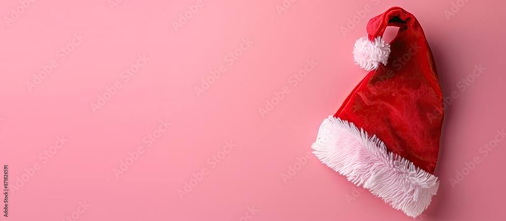 Poster pink background with a santa claus hat for a copy space image.