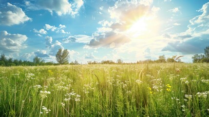 Fototapeta premium Sunny Summer Day Meadow with Copy Space