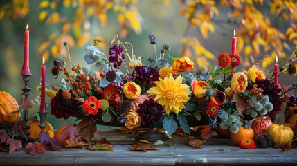 Fototapeta premium Flowers displayed on the table during the fall season