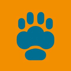 Bold blue dog paw print on a bright orange background