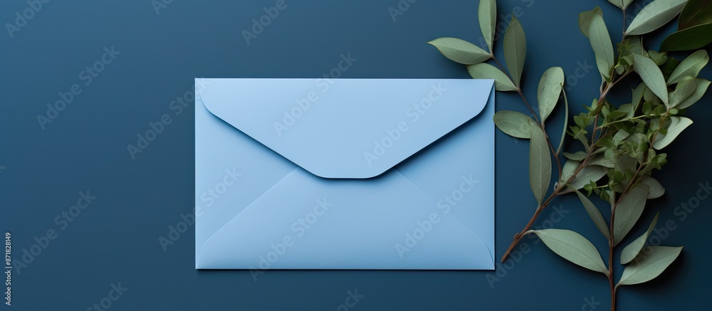 Leinwandbilder minimalistic card mockup featuring leaves and a blue envelope, with ample copy space image.