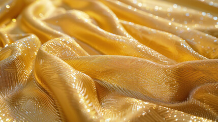 Fototapeta premium Shimmering gold fabric with a touch of yellow, like a luxurious curtain. Perfect for special occasions like Christmas or birthdays.