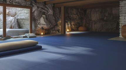 Ocean mist blue rubber mats in a basement, enhancing a relaxation zone with a tranquil sea-inspired hue