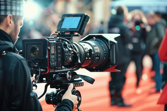Close up, Official photographer taking celebrity picture with large camera - Powered by Adobe