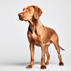 Vizsla dog breed standing against white background, AI Generated