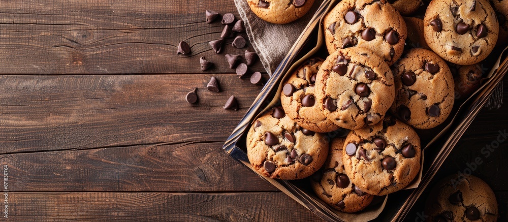 Poster Tray of delicious chocolate chip cookies with a blank space for adding an image.