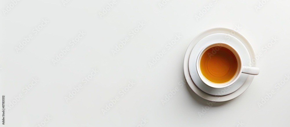 Aufkleber Top view of a white coffee or tea cup on a white background with copy space image.