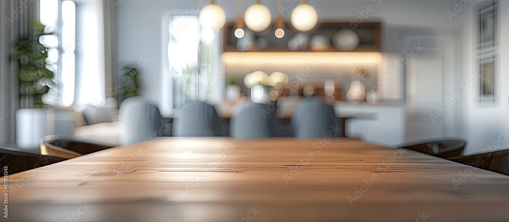 Aufkleber Blurred dining room in the background with a table top as the main focus, allowing for a copy space image.