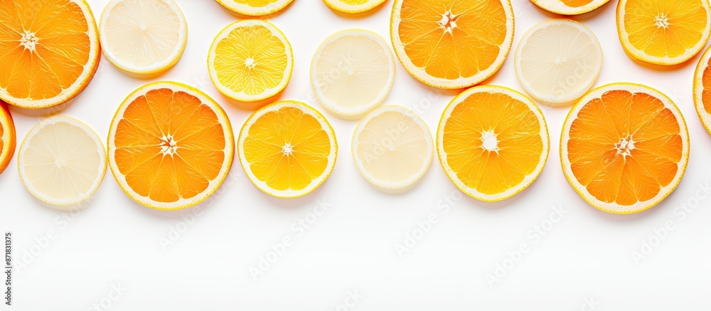 Poster Design concept featuring orange fruit slices on a white background with copy space image.